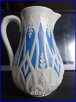 ARCHES & SCROLLS relief moulded blue and white stoneware jug WT COPELAND & SONS