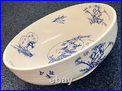 Aesthetic Movement Large Pottery Bowl Herons, Peacock, Scrolls By Copeland