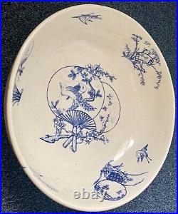 Aesthetic Movement Large Pottery Bowl Herons, Peacock, Scrolls By Copeland