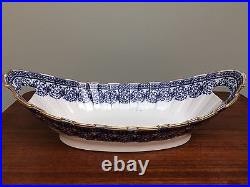 SPODE 12.5 Handled Vegetable Bowl Flow Blue Circa 1875-90 Crimp Edge Gold Trim